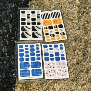 Set of 4 Blue & Black Nail Wraps Sets Gel Nails or Top Coat and Go